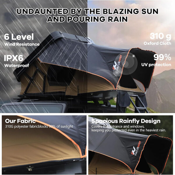 car tent rooftop, rooftop tent with sunroof access, 5 person rooftop tent, ABS-032-H